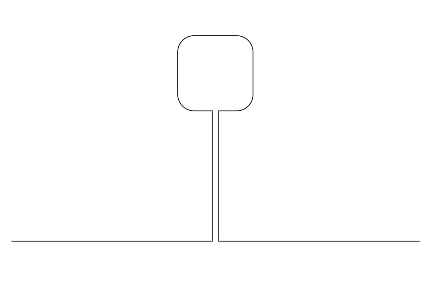 Single continuous line drawing template of square road sign. One line draw vector illustration.
