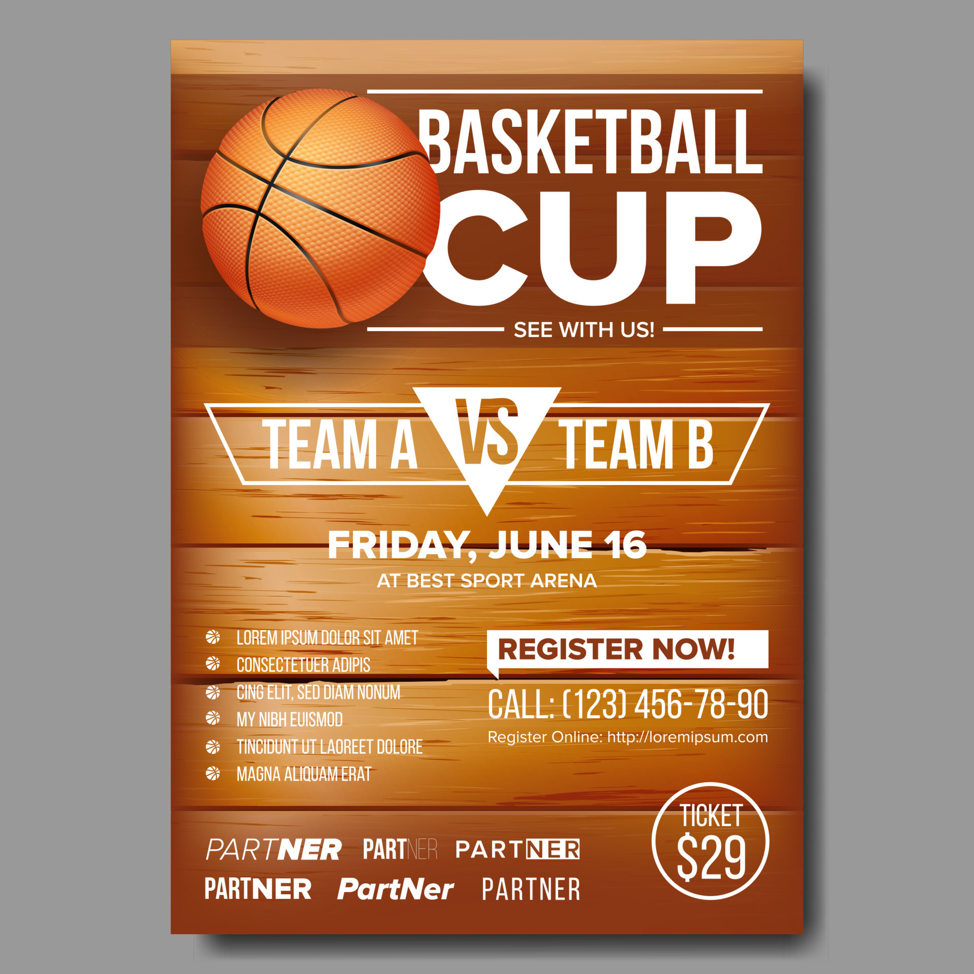Basketball Poster Vector. Basketball Ball. Sport Design For Sports Bar