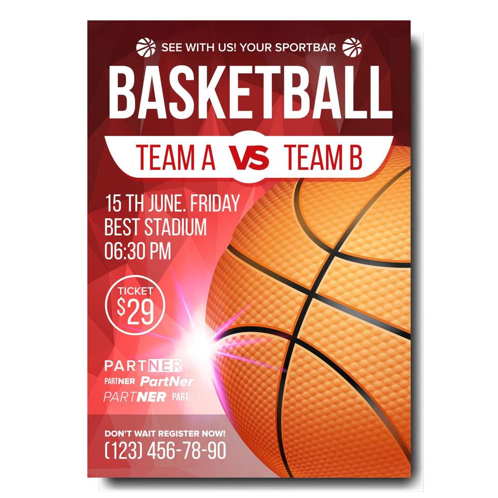 Basketball Poster Vector. Sport Event Announcement. Banner Advertising