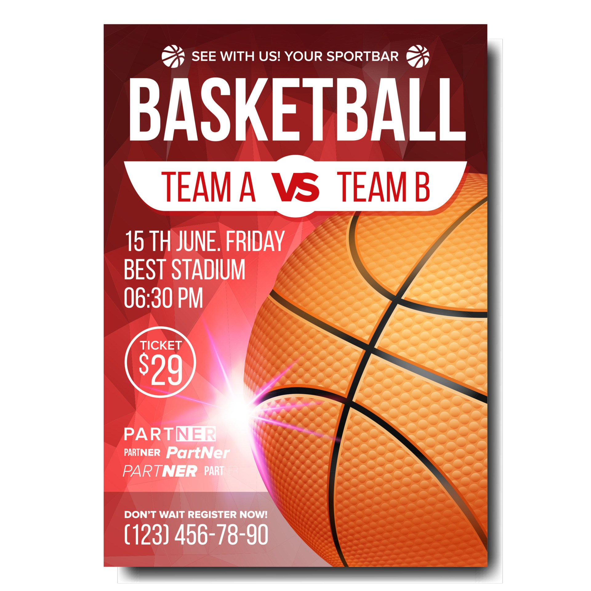 Basketball Poster Vector. Sport Event Announcement. Banner Advertising