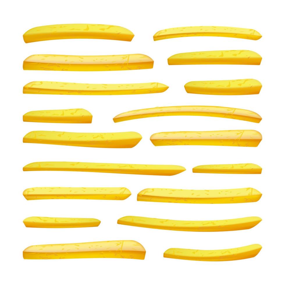 vector de papas fritas realista. sabrosos iconos de patata de comida rápida. desayuno clásico de palitos americanos. elemento de diseño aislado en la ilustración de fondo blanco