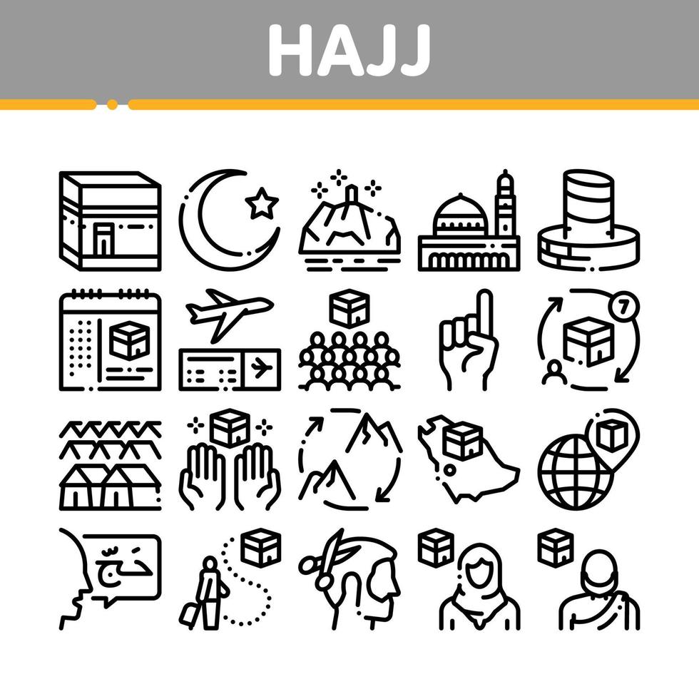 conjunto de iconos de colección de religión islámica hajj vector