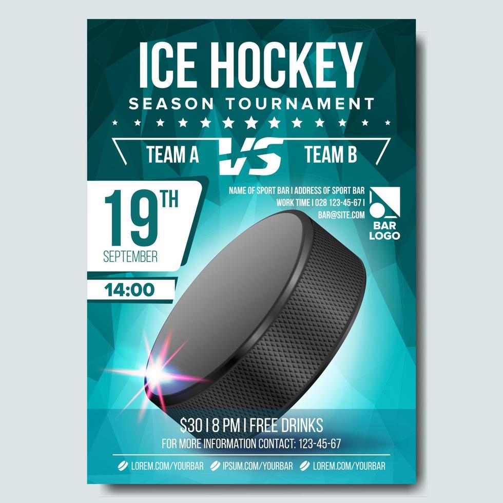 Ice Hockey Poster Vector. Banner Advertising. A4 Size. Sport Event Announcement. Winter Game, League Design. Championship Illustration vector