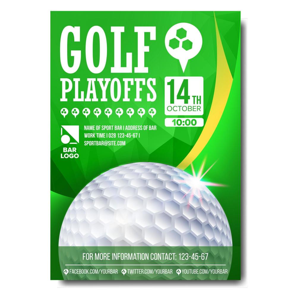 Golf Poster Vector. Golf Ball. Vertical Design For Sport Bar