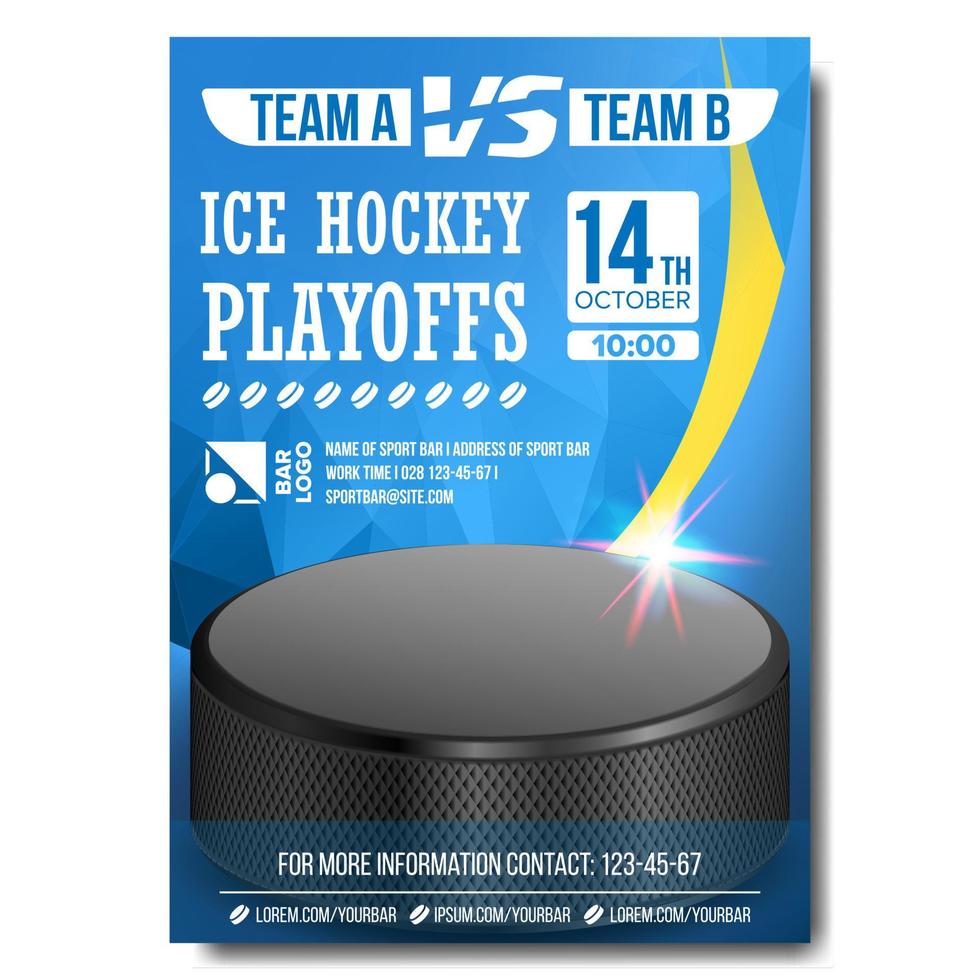 Ice Hockey Poster Vector. Design For Sport Bar Promotion. Ice Hockey Puck. A4 Size. Modern Winter Championship Tournament. Game Illustration vector