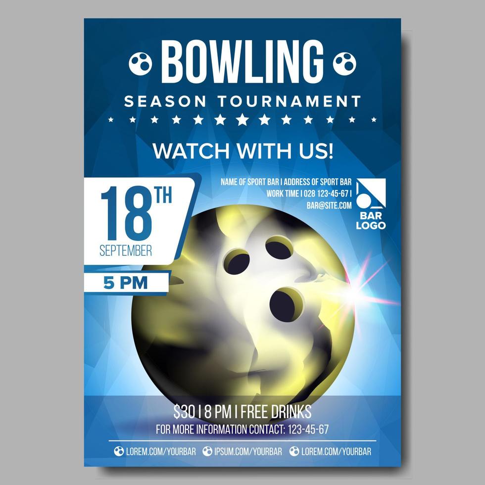 Bowling Poster Vector. Banner Advertising. Sport Event Announcement. Ball. A4 Size. Announcement, Game, League Design. Championship Label Illustration vector