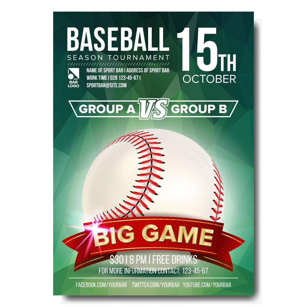 Baseball Poster Vector. Baseball Ball. Design For Sport Bar Promotion. Baseball Club, Academy Flyer. Invitation Illustration vector