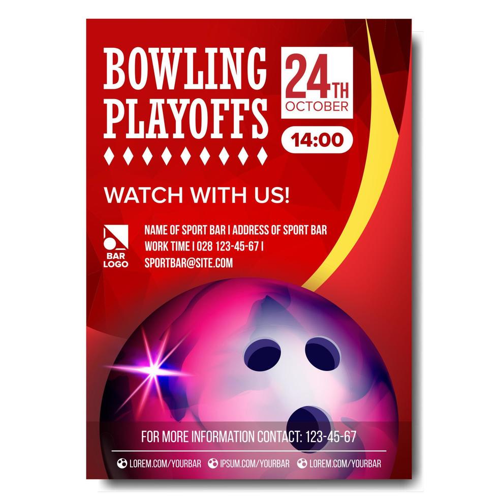 Bowling Poster Vector. Design For Sport Bar Promotion. Bowling Ball. Modern Tournament. A4 Size. Championship Bowling League Flyer Template. Game Illustration vector