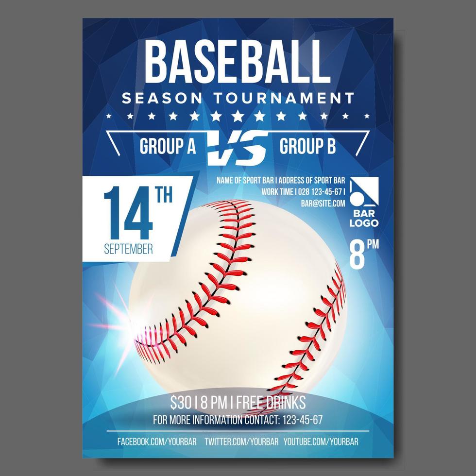 Baseball Poster Vector. Banner Advertising. Sport Event Announcement. Announcement, Game, League Design. Championship Illustration vector