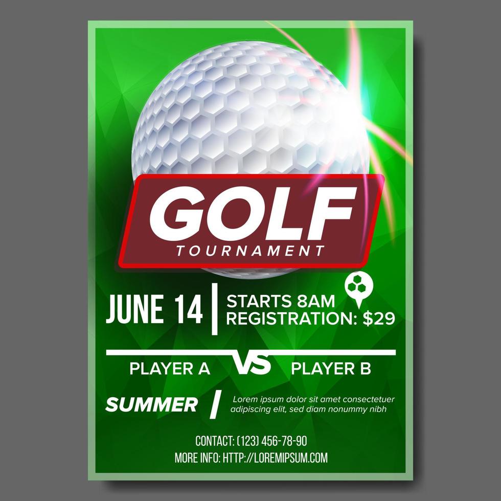Golf Poster Vector. Banner Advertising. Sport Event Announcement. Ball. A4 Size. Announcement, Game, League Design. Championship Label Illustration vector