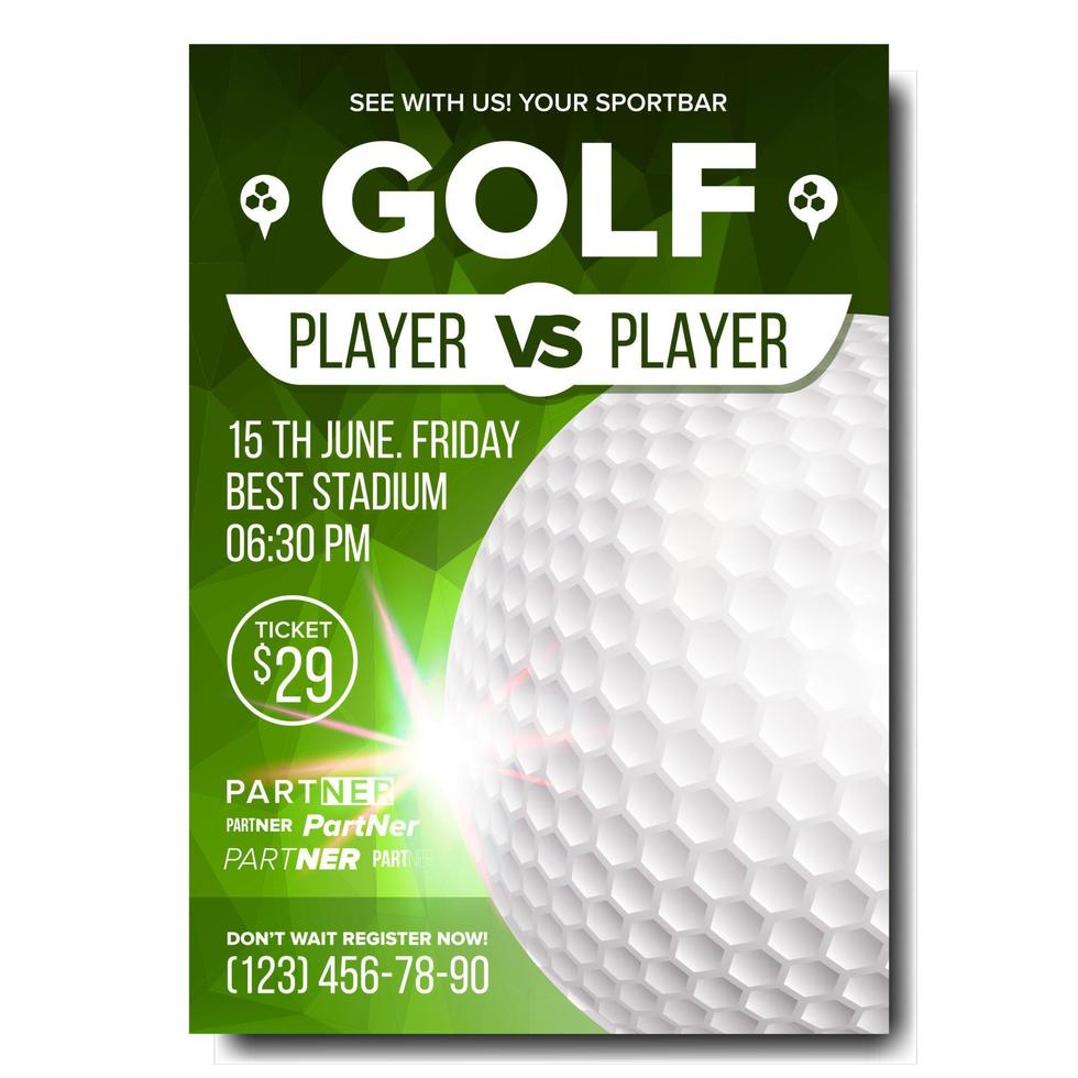 Golf Poster Vector. Sport Event Announcement. Banner Advertising. Professional League. Vertical Sport Invitation Template. Event Label Illustration vector