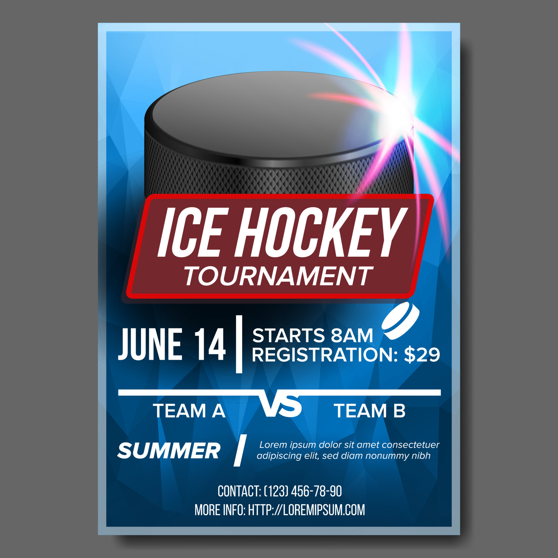 Ice Hockey Poster Vector. Banner Advertising. A4 Size. Sport Event Announcement. Winter Game