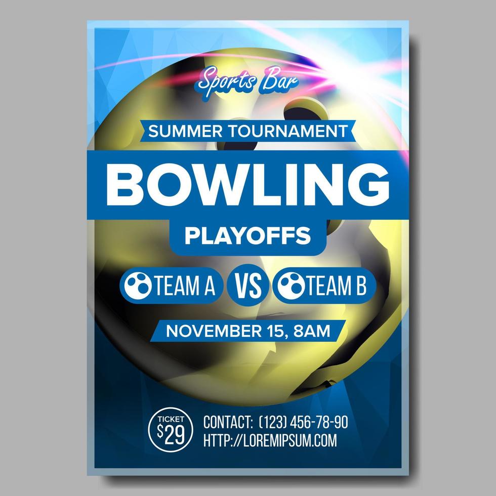 Bowling Poster Vector. Design For Sport Pub, Cafe, Bar Promotion. Bowling Ball. Modern Tournament. A4 Size. Championship Bowling Club League Flyer Template. Strike. Layout Game Illustration vector