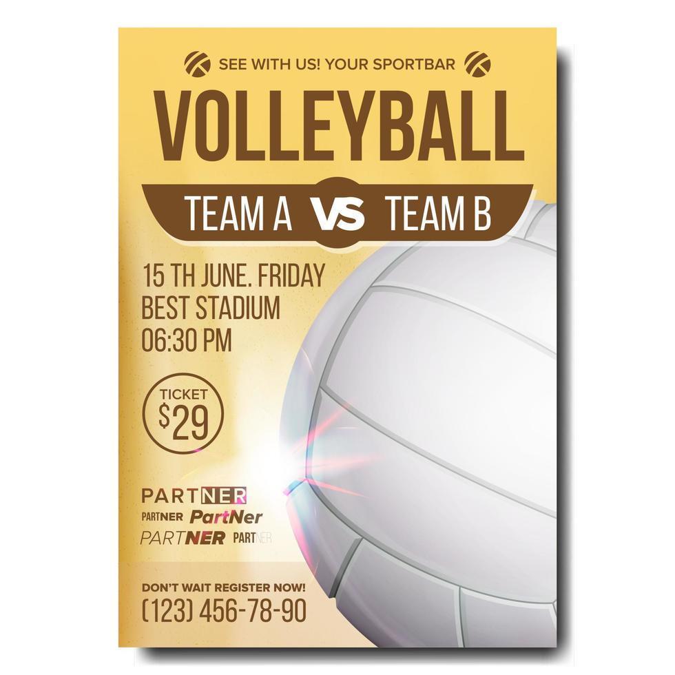 Volleyball Poster Vector. Banner Advertising. Sand Beach, Net. Sport Event Announcement. A4 Size. Game, League Design. Volley. Championship Label Illustration vector