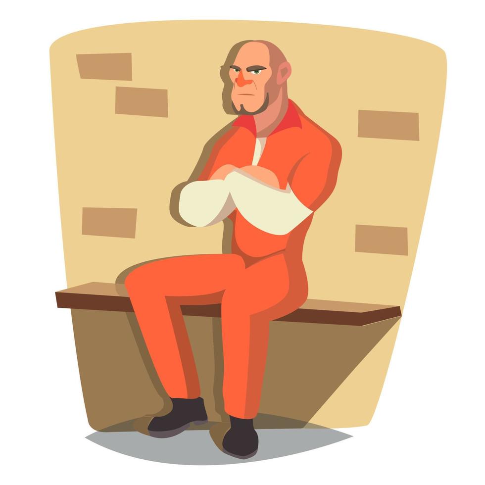 Prisoner Man Vector. Criminal Man Arrested And Locked. Isolated Flat Cartoon Character Illustration vector