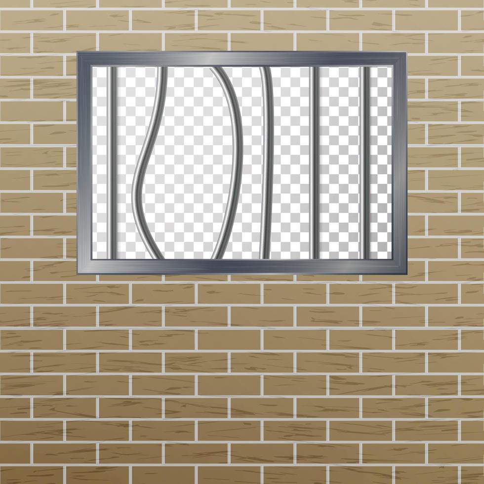 ventana de la prisión con barrotes y pared de ladrillo. concepto de pokey vectorial. cuadrícula de la prisión aislada. vector