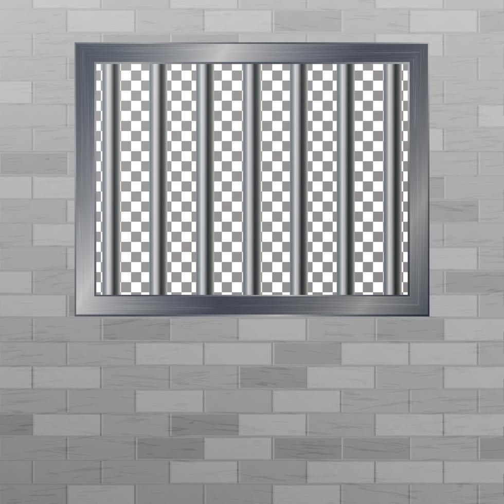 Window In Pokey With Bars. Brick Wall. Vector Jail Break Concept. Prison Grid Isolated.