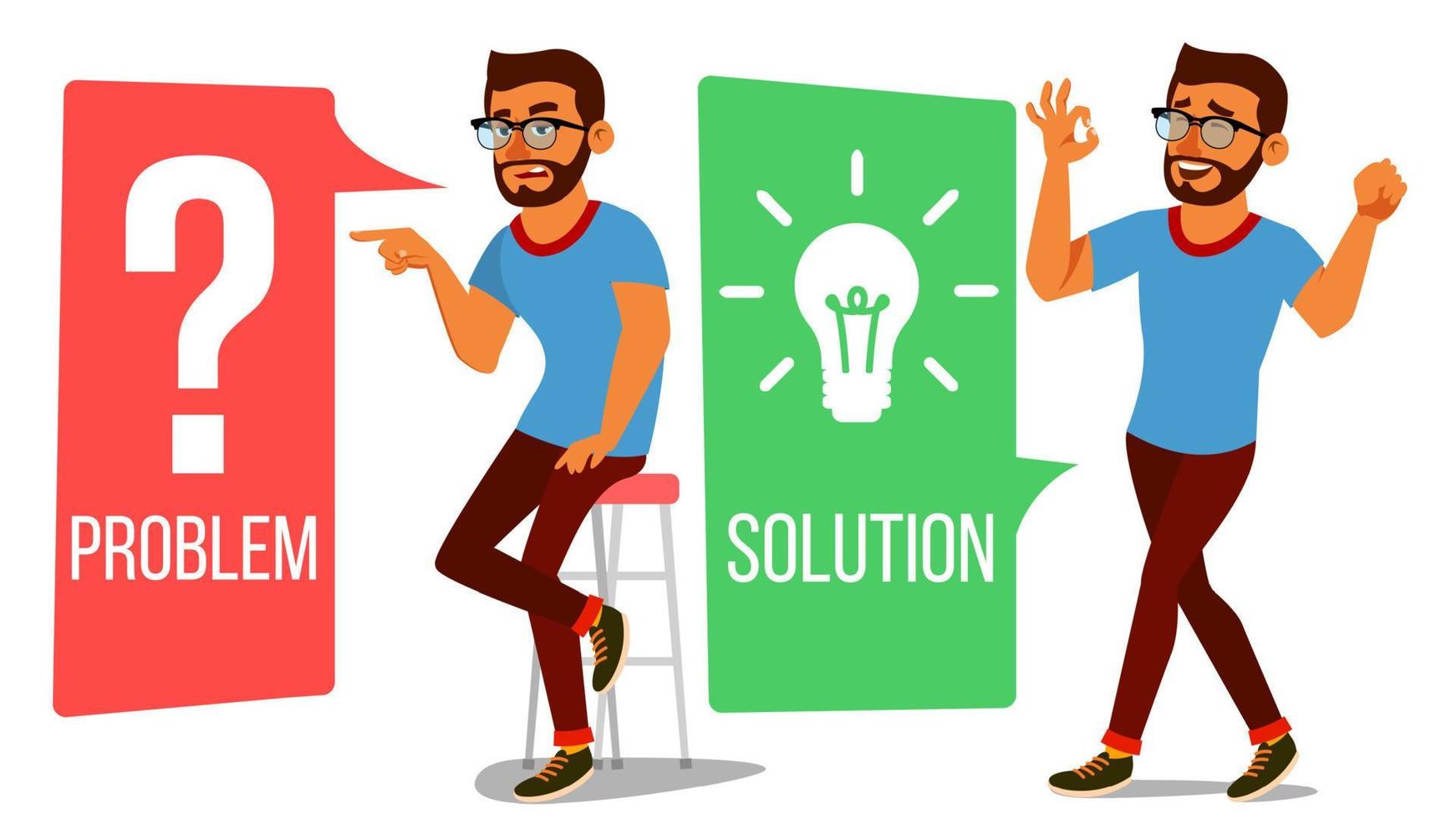 Man Solving Problem Vector. Problem Solution, Secret Discovery. Career Success. Decision Problem, Solving Process. Big Problem. Solve, Dilemma. Isolated Flat Cartoon Illustration vector