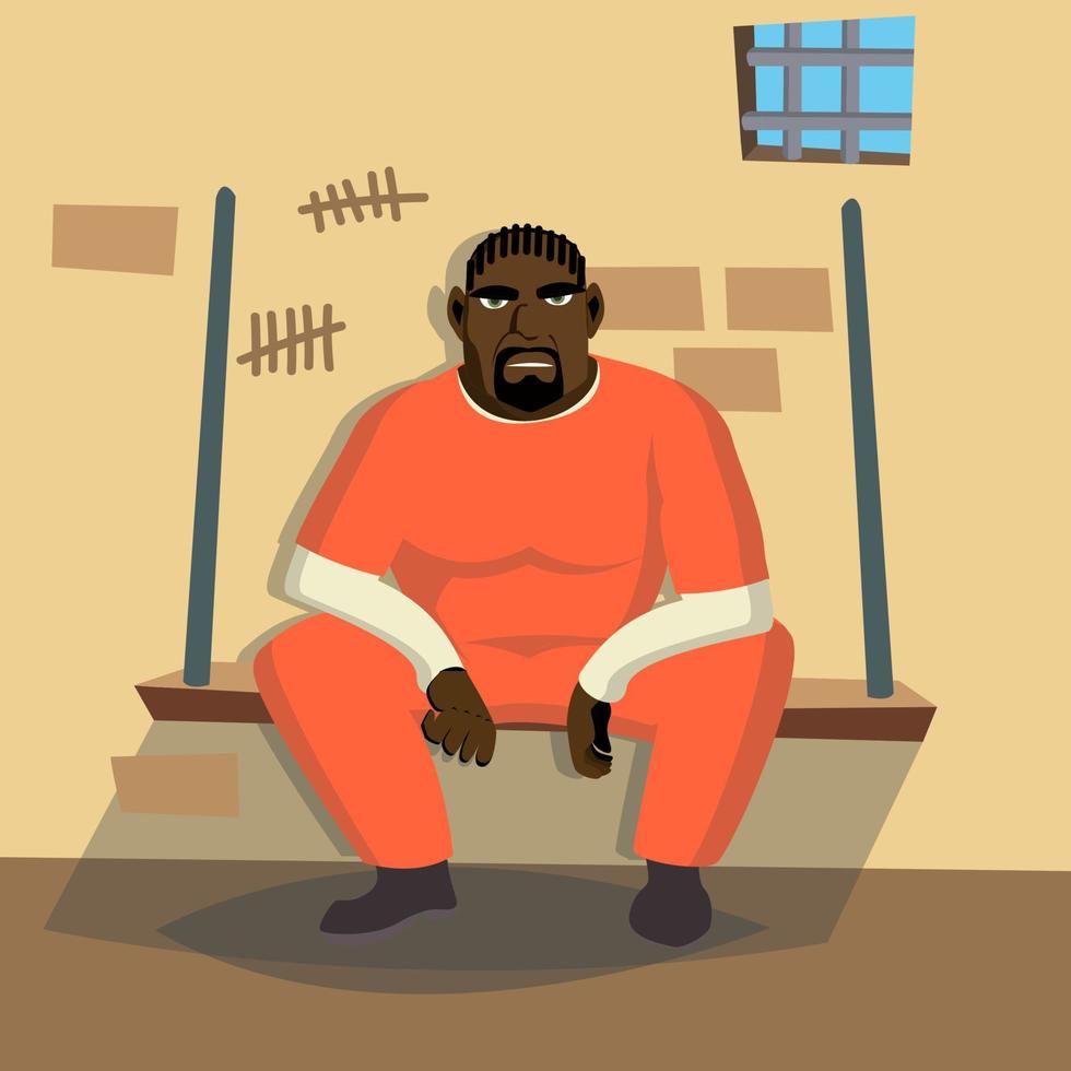 Prisoner Man Vector. Criminal Man Arrested And Locked. Isolated Flat Cartoon Character Illustration vector