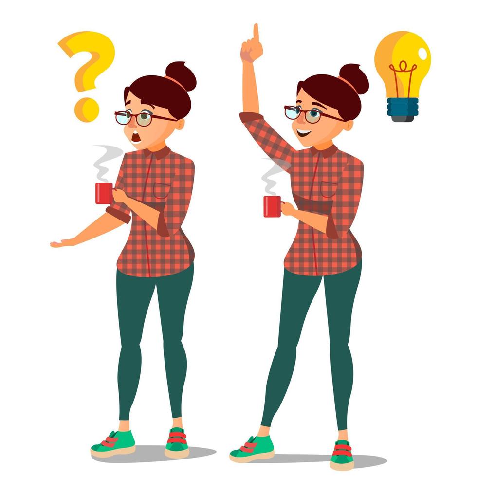 Woman Solving Problem Vector. Problem Solution, Secret Discovery. Career Success. Creative Project Idea. Issue, Trouble. Isolated Flat Cartoon Illustration vector