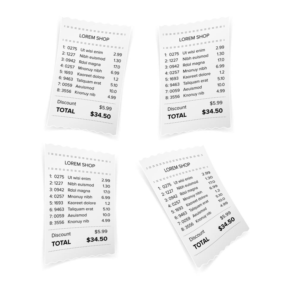 Sales Printed Receipt White Paper Blank Vector. Shop Reciept Or Bill Isolated On White Background. Realistic ATM Check Illustration vector