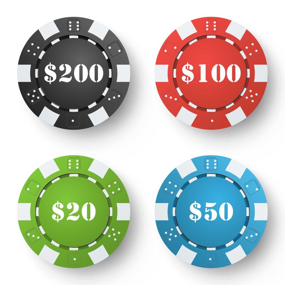 Classic Poker Chips Vector. Colored Poker Game Chips Isolated On White Background. Illustration. vector