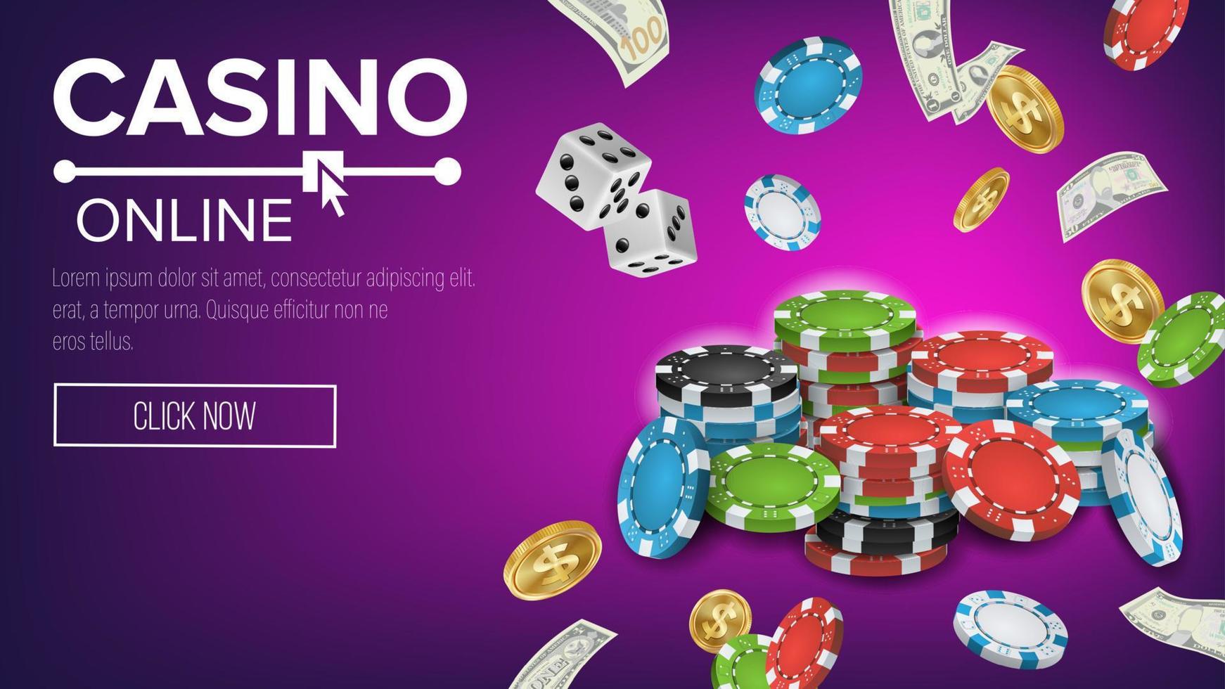 Casino Poster Vector. Online Poker Gambling Casino Poster Sign. Jackpot Billboard, Promo Concept Illustration. vector