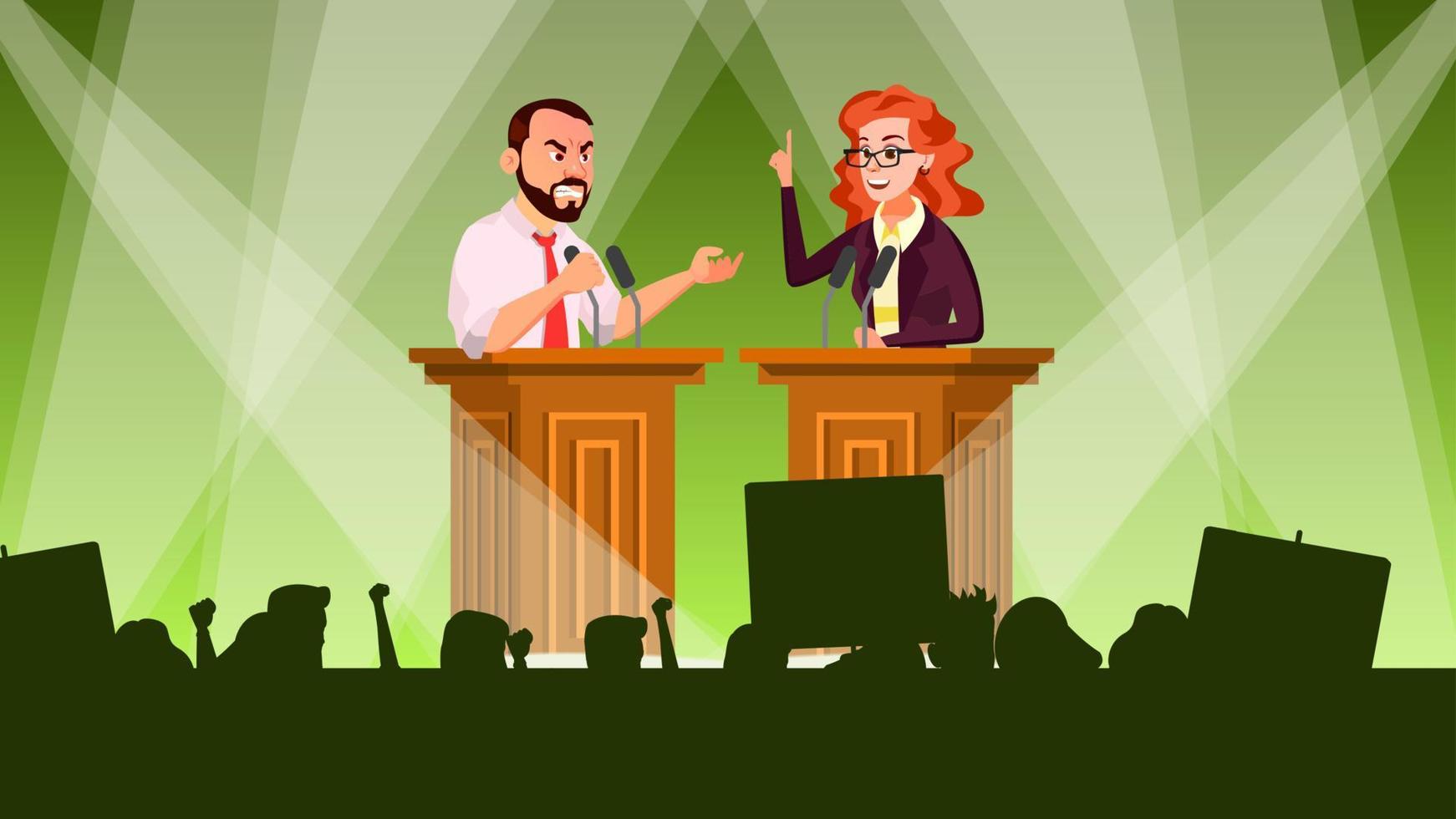 Political Meeting Vector. Political Campaign. Tribune. Speaker Training. Persuades To Vote. Advertising Of Candidate. Flat Cartoon Illustration vector