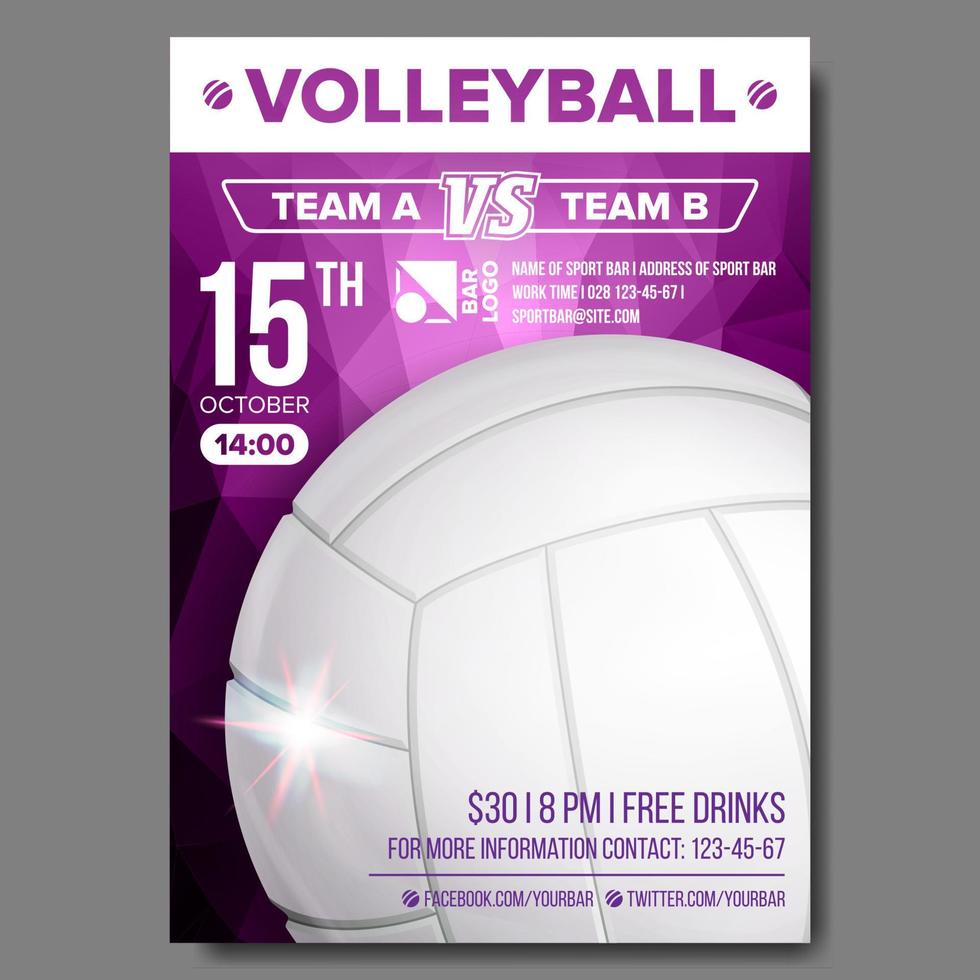 Volleyball Poster Vector. Sport Event Announcement. Banner Advertising. Event Promo. Template Design. Professional League. Event Illustration vector