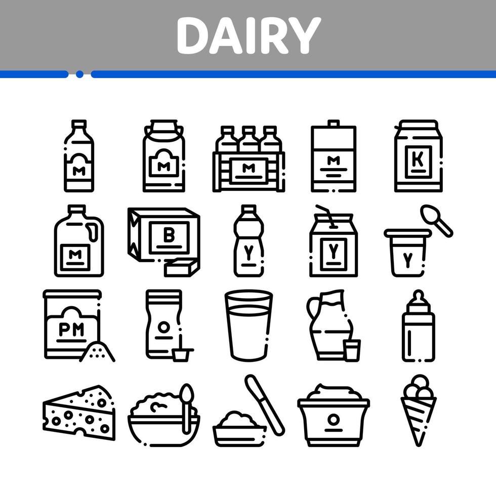 conjunto de iconos de colección de alimentos y bebidas lácteas vector