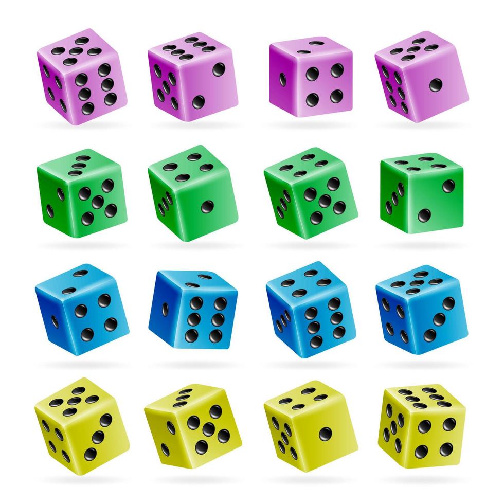 Playing Dice Vector Set. 3d Realistic Cubes With Dot Numbers. Good For Playing Board Casino Game. Isolated On White. Set Of Dice Rolls