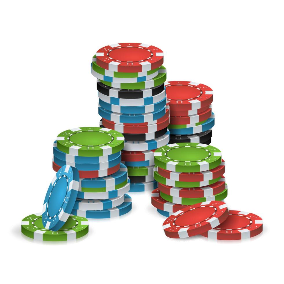 Poker Chips Stacks Vector. Plastic. White, Red, Black, Blue, Green Casino Chips Illustration. Poker Game Chips Isolated On White Background Illustration. vector