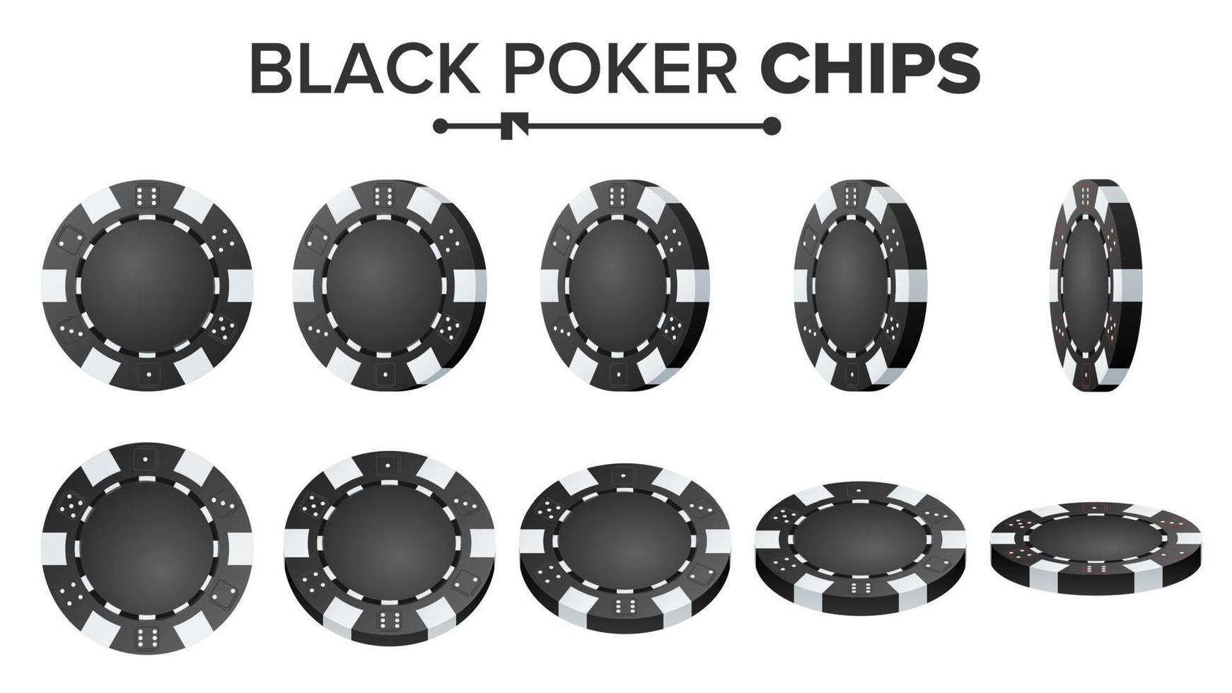 Black Poker Chips Vector. Realistic Set. Plastic Round Poker Game Chips Sign Isolated On White. Flip Different Angles. Big Win, Success Concept Illustration. vector