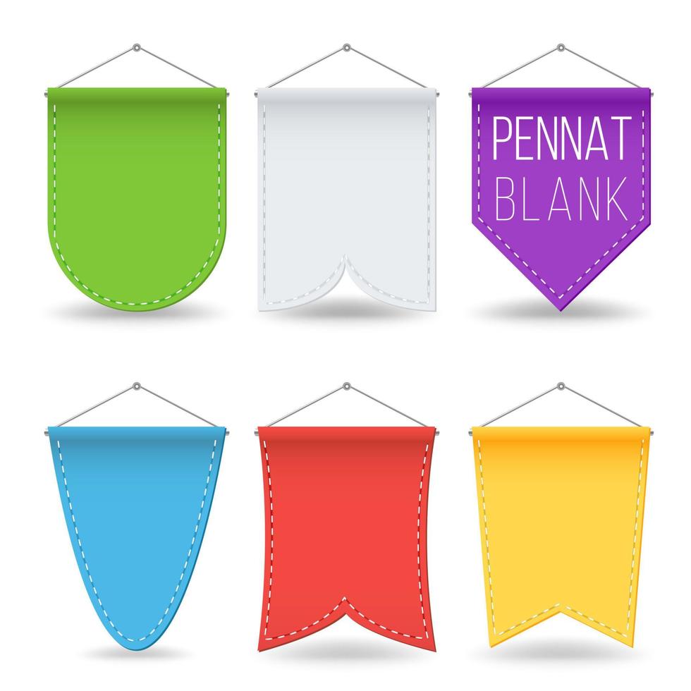 Pennant Template Set Vector. Colorful Bright Hanging Empty Pennants Flags. Isolated Illustration vector