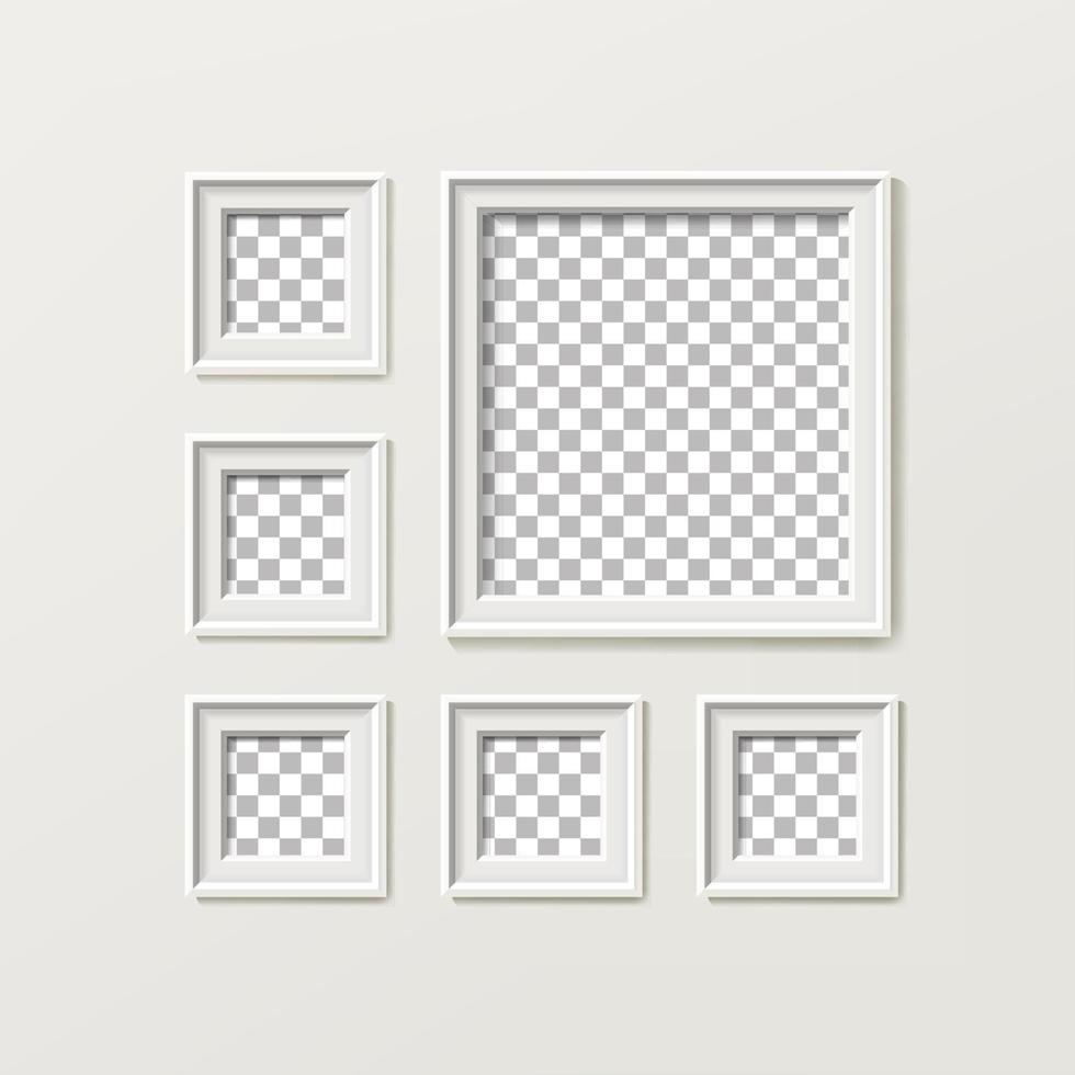 conjunto de composición de plantilla de marco de imagen en blanco vector aislado en el fondo de la pared