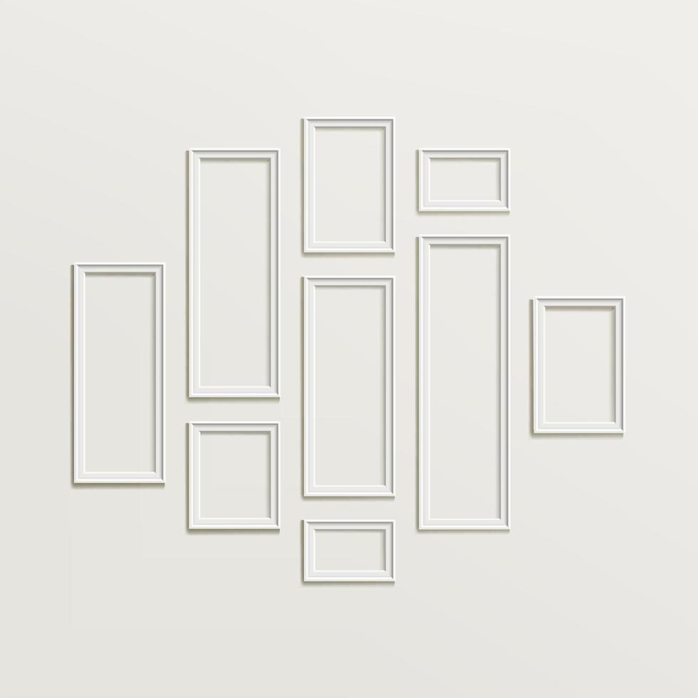 Blank Picture Frame Template Composition Set Vector Isolated on Wall Background