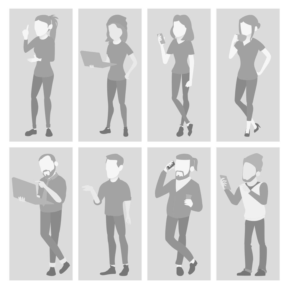 vector de conjunto de avatar de marcador de posición predeterminado. foto de perfil gris. retrato de cuerpo entero. foto de hombre, mujer. hombre de negocios, mujer de negocios. foto humana Sin imágen. ilustración