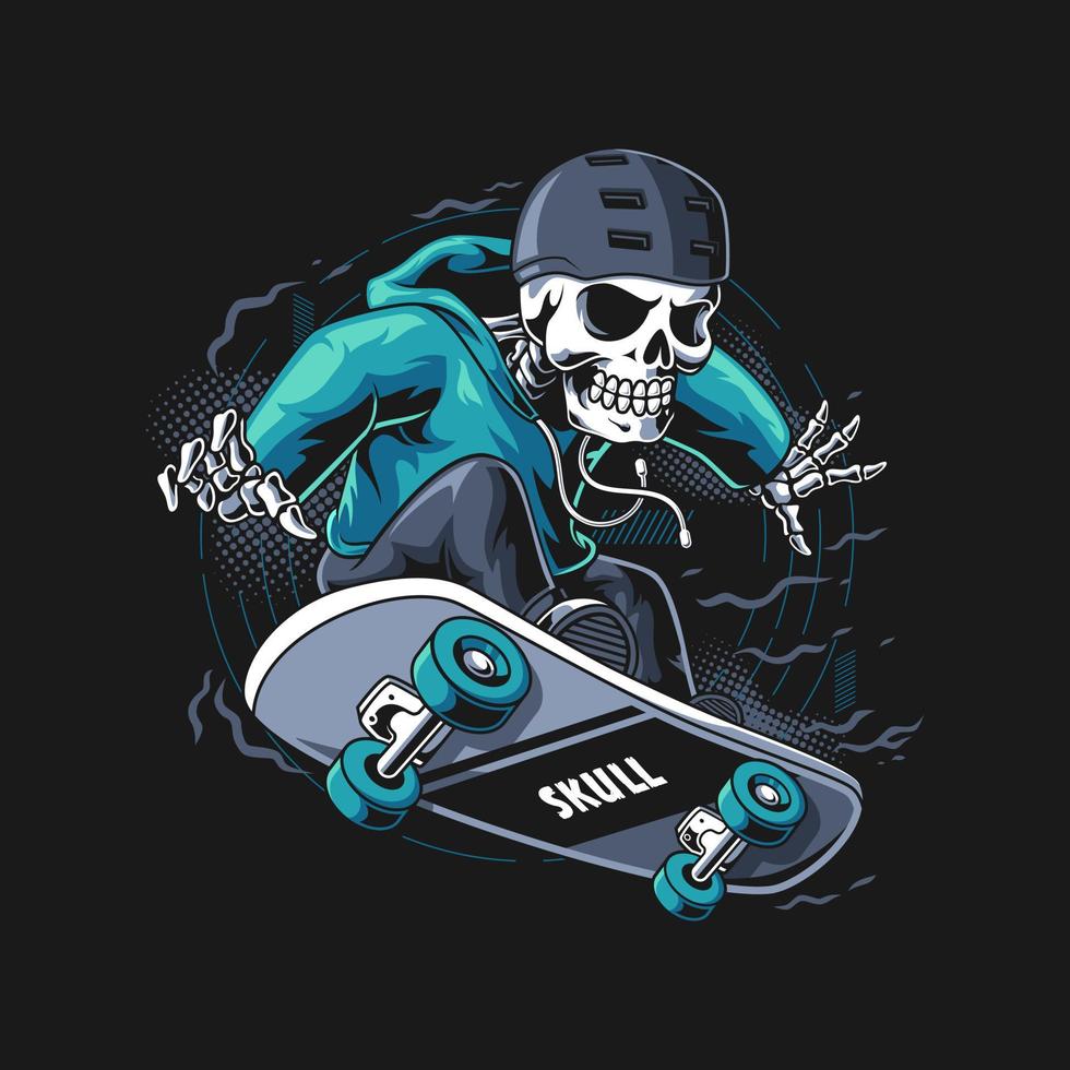 Skull skateboarder  illustration vector