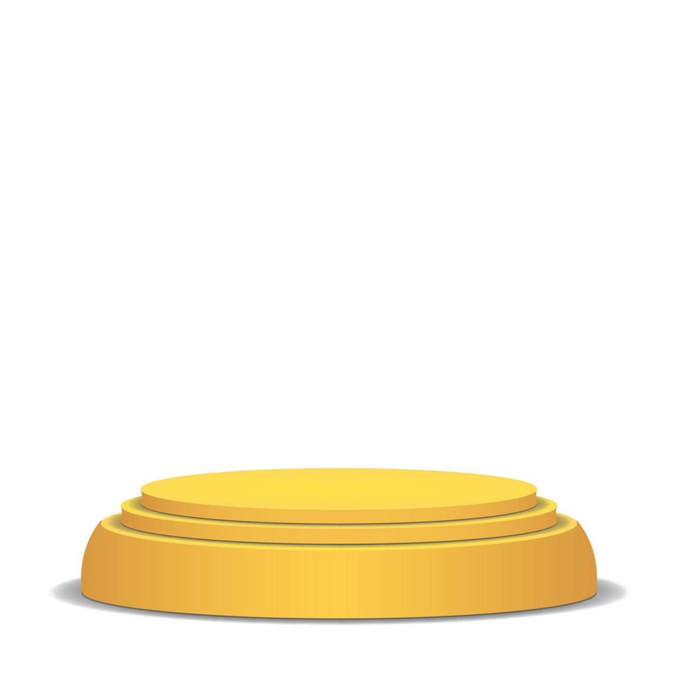 Empty Vector Podium. Isolated On White Background. Yellow 3D Stage. Realistic Platform. Round Pedestal Concept.