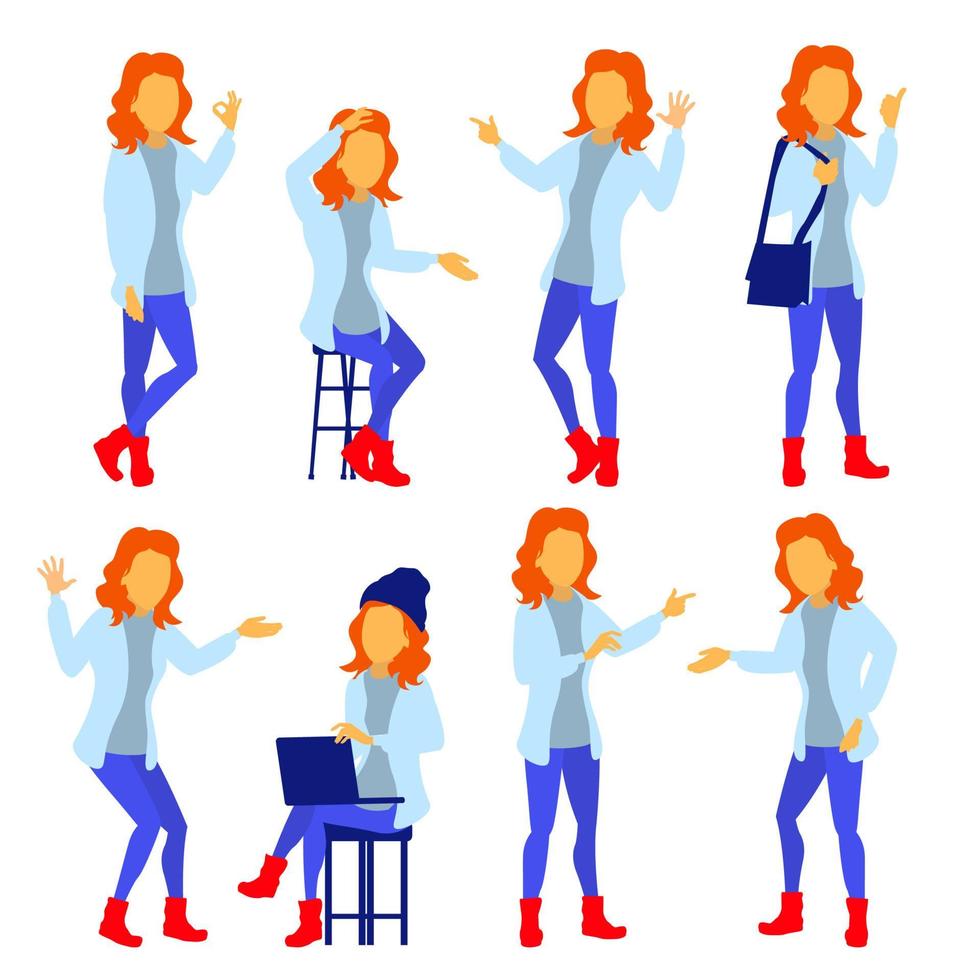 Woman Set Vector. Modern Gradient Colors. People Different Poses. Creative People. Design Element. Isolated Flat Illustration vector