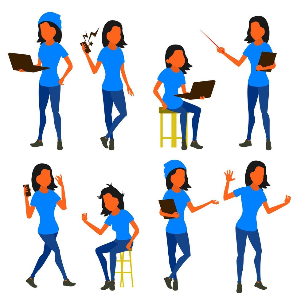 vector conjunto de mujer. colores degradados modernos. personas diferentes poses. gente creativa. elemento de diseño ilustración plana aislada