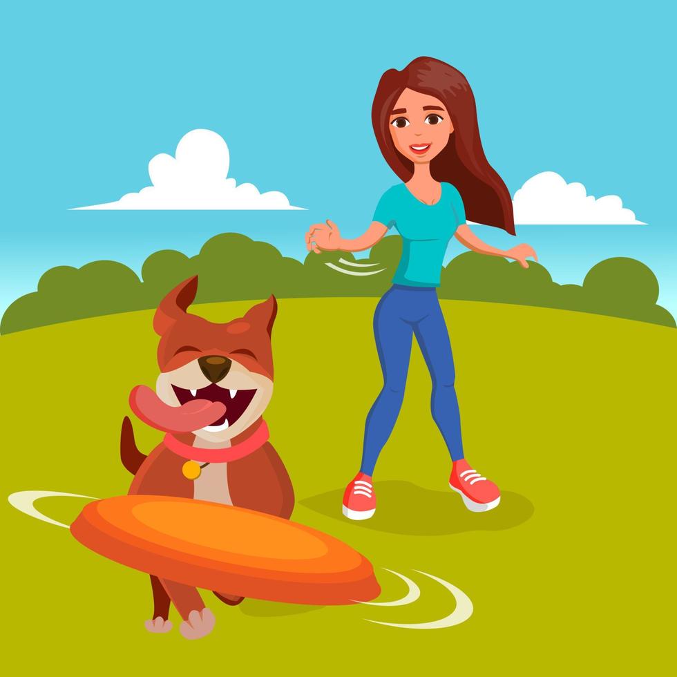 Dog Walker Vector. Walking With Pets. Go For A Walk. Flat Cartoon Illustration vector