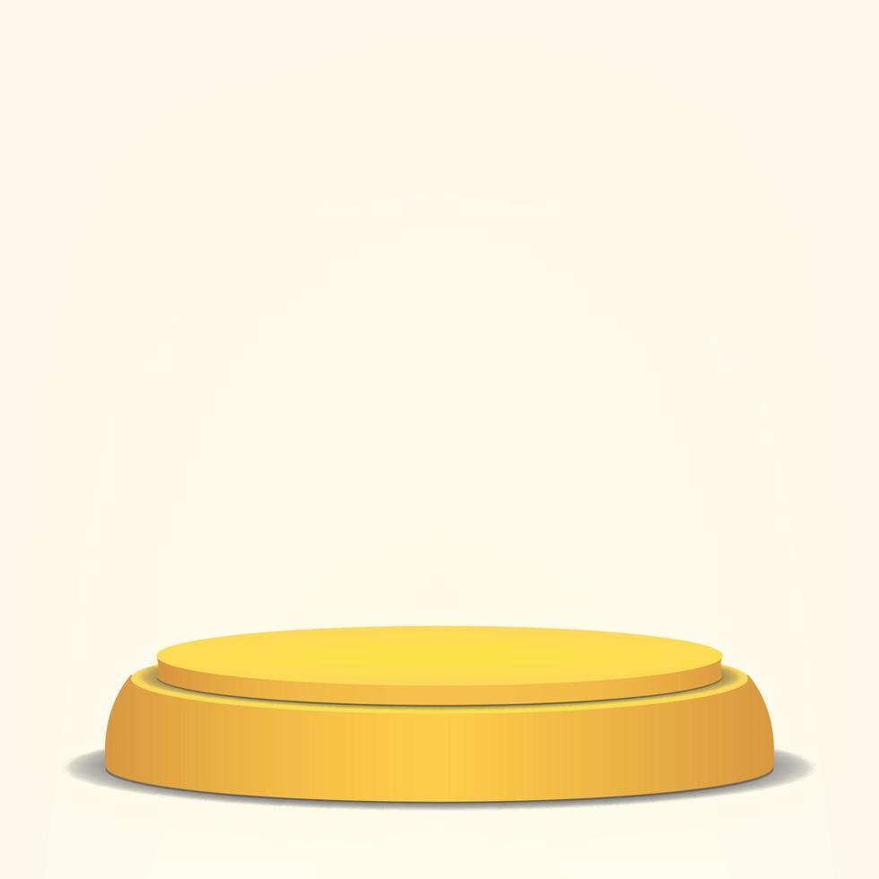 Empty Vector Podium. Yellow 3D Stage. Realistic Platform. Round Pedestal Concept.