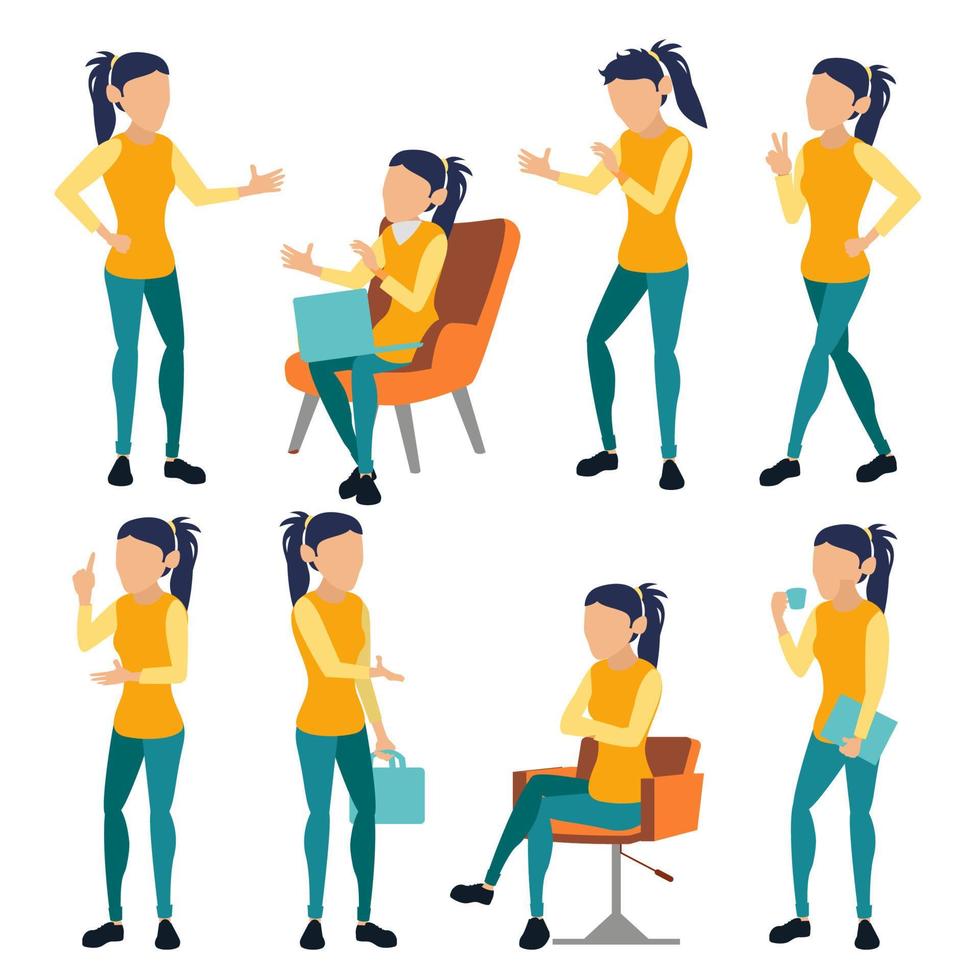 vector conjunto de mujer. colores degradados modernos. personas diferentes poses. carácter empresarial. persona hermosa. ilustración plana aislada