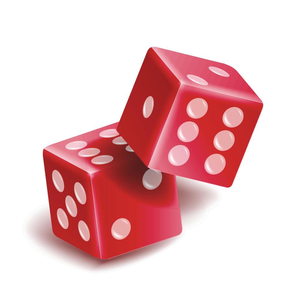 Playing Dice Vector Set. Realistic 3D Illustration Of Two Red Dice With Shadow. Game Dice Set