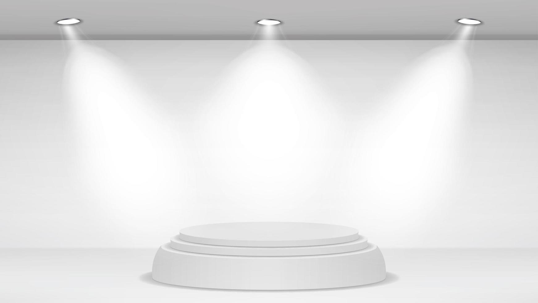 Empty White Photo Studio Interior Background. Realistic Spotlight. Vector Illustration.