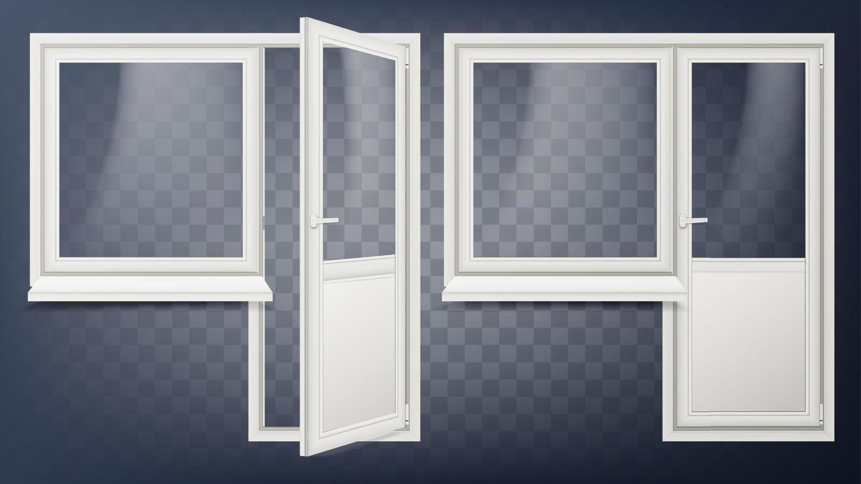 Plastic Door Vector. Home Interior Door And Window. Opened And Closed. Plastic Glass Door. Energy Saving. Isolated Illustration vector
