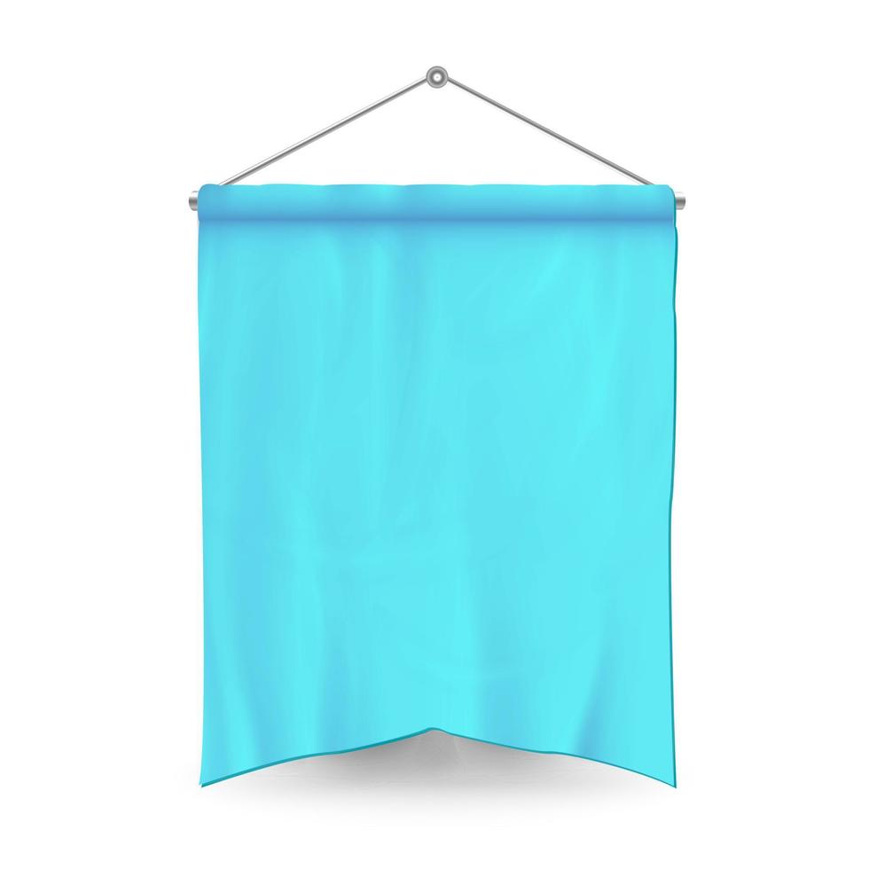 Blue Pennant Template Vector. Empty 3D Pennant Banner Blank. Classic Form. vector
