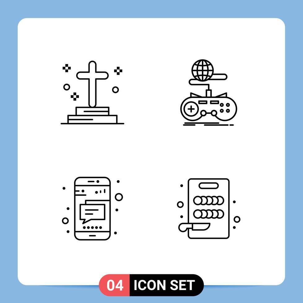 Stock Vector Icon Pack of 4 Line Signs and Symbols for dead online grave gaming mobile Editable Vector Design Elements