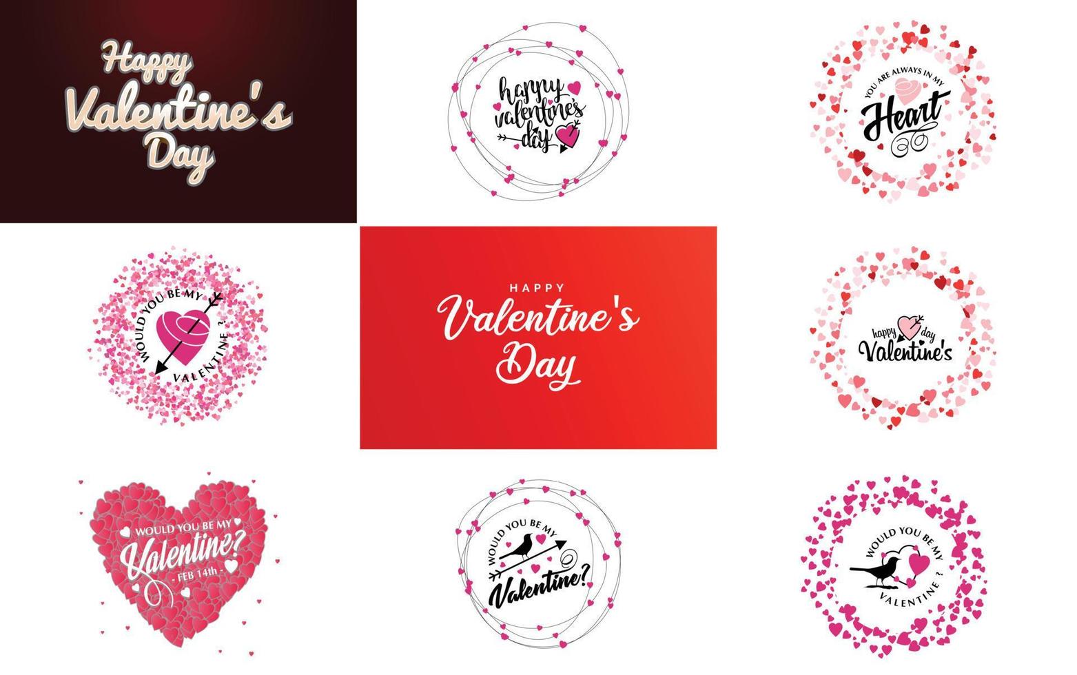 Happy Valentine's Day greeting card template with a floral theme and a pink color scheme vector